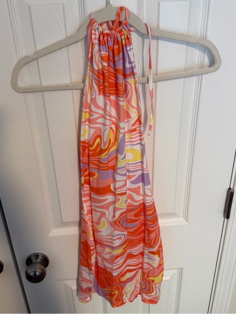 SHEIN Orange Pink & Yellow Swirl Halter Maxi Dress